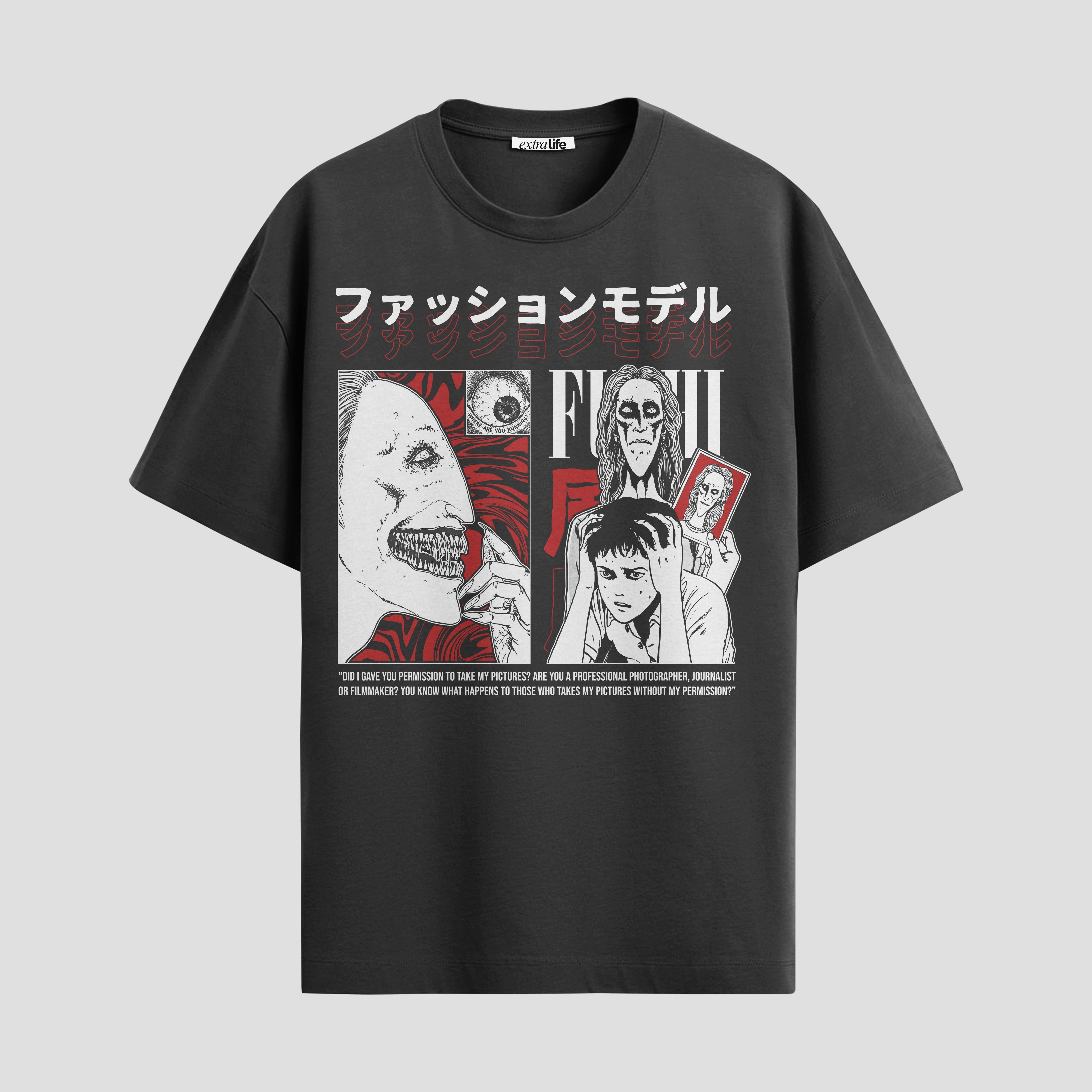 Playera urbana de anime y gaming ExtraLife MX, corte Standard Fit unisex ligero y transpirable en color Deep Black y Pure White, ropa de uso diario para gym y casual.