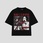 Playera streetwear premium de anime y gaming ExtraLife MX, corte boxy oversized drop shoulder heavyweight en color Deep Black y Off-White, moda urbana mexicana de culto.
