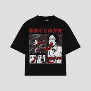 Playera streetwear premium de anime y gaming ExtraLife MX, corte boxy oversized drop shoulder heavyweight en color Deep Black y Off-White, moda urbana mexicana de culto.