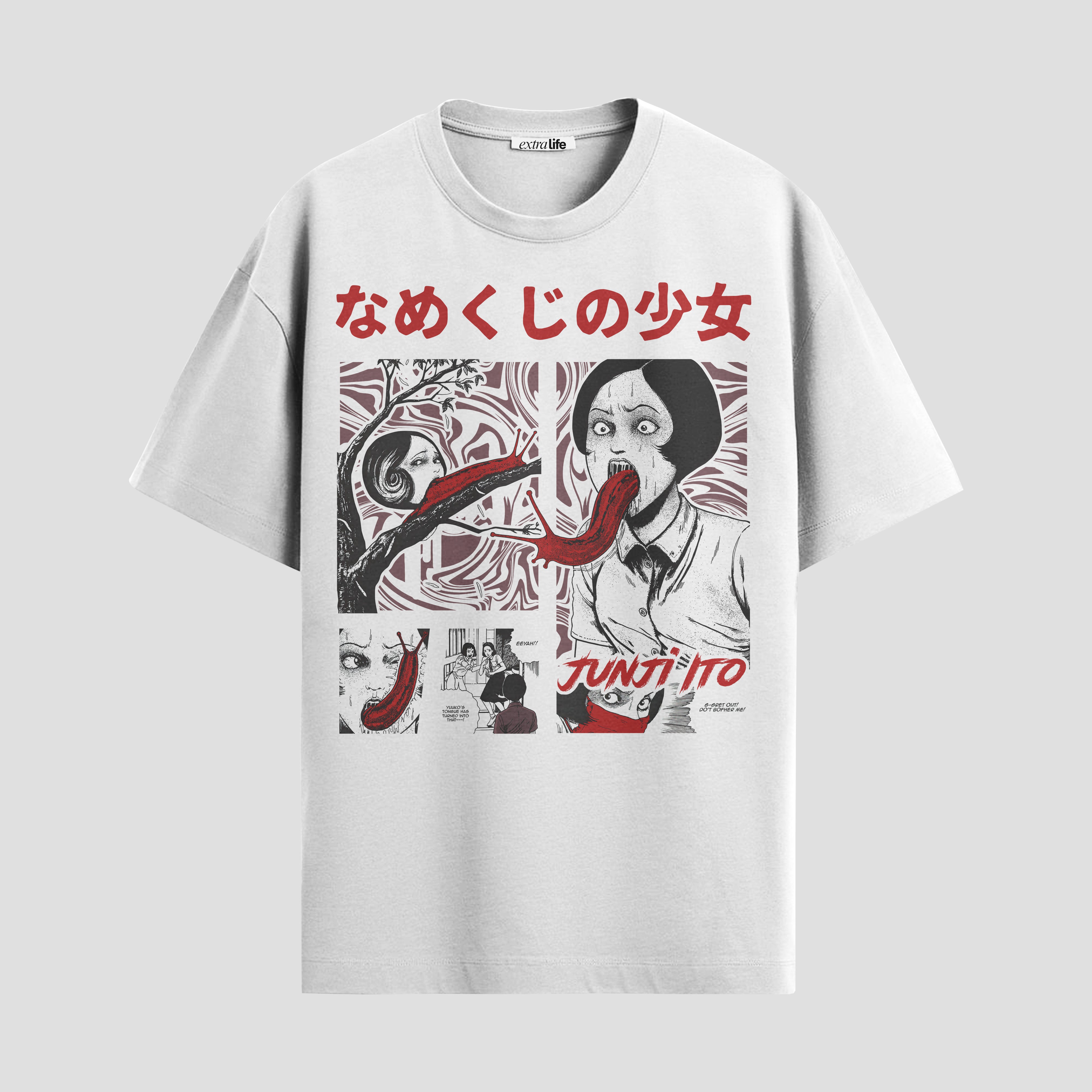 Playera urbana de anime y gaming ExtraLife MX, corte Standard Fit unisex ligero y transpirable en color Deep Black y Pure White, ropa de uso diario para gym y casual.