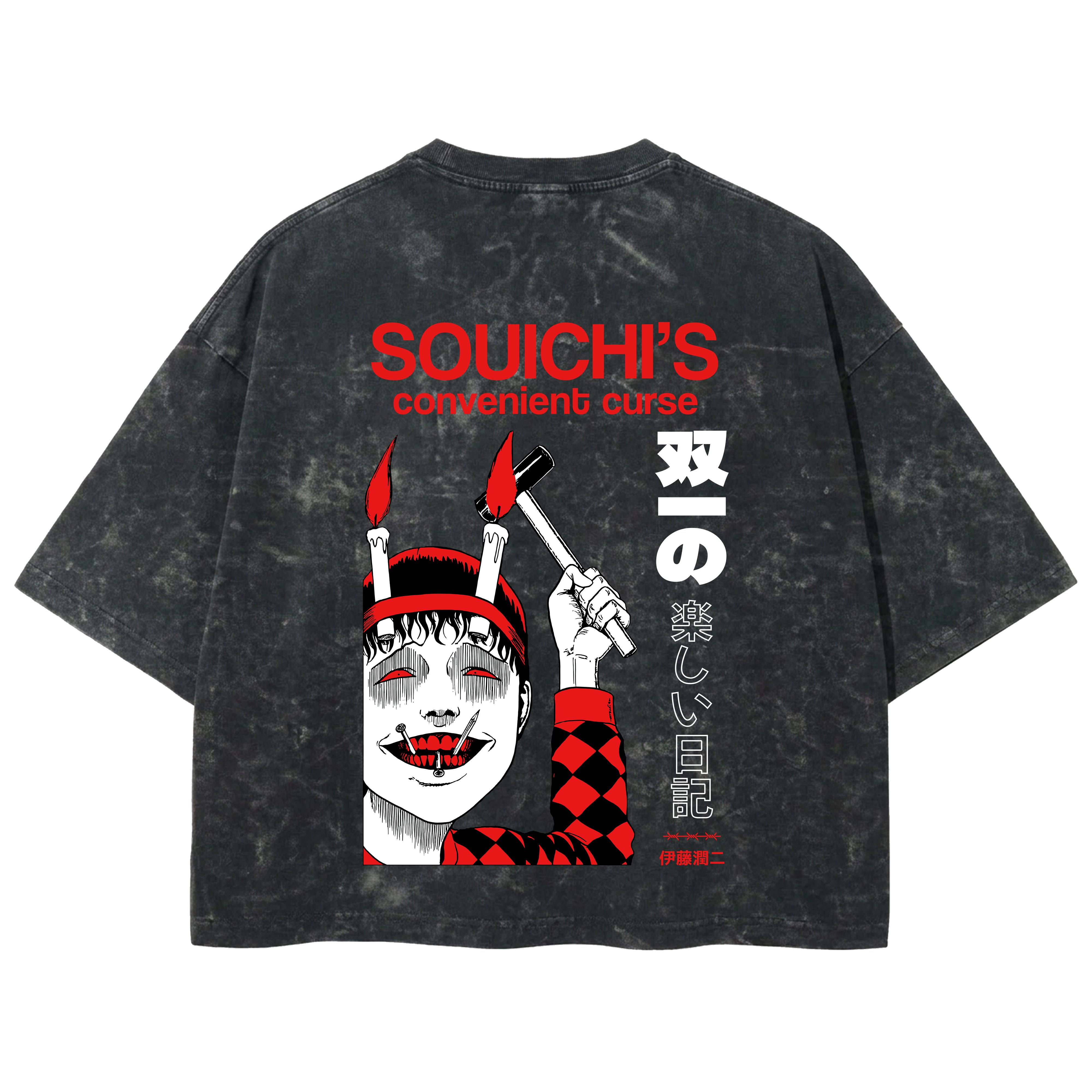 Playera streetwear premium de anime y gaming ExtraLife MX, corte boxy deluxe mineral wash heavyweight en color Acid Wash, moda urbana mexicana de culto.