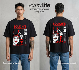 El Horror del Mangaka | El Niño de los Clavos #01990 - Playera Oversized Premium | Deep Black - Foto en modelo