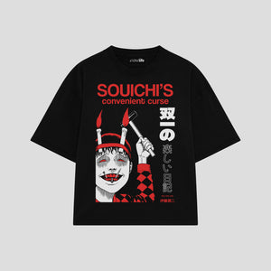 Playera streetwear premium de anime y gaming ExtraLife MX, corte boxy oversized drop shoulder heavyweight en color Deep Black y Off-White, moda urbana mexicana de culto.