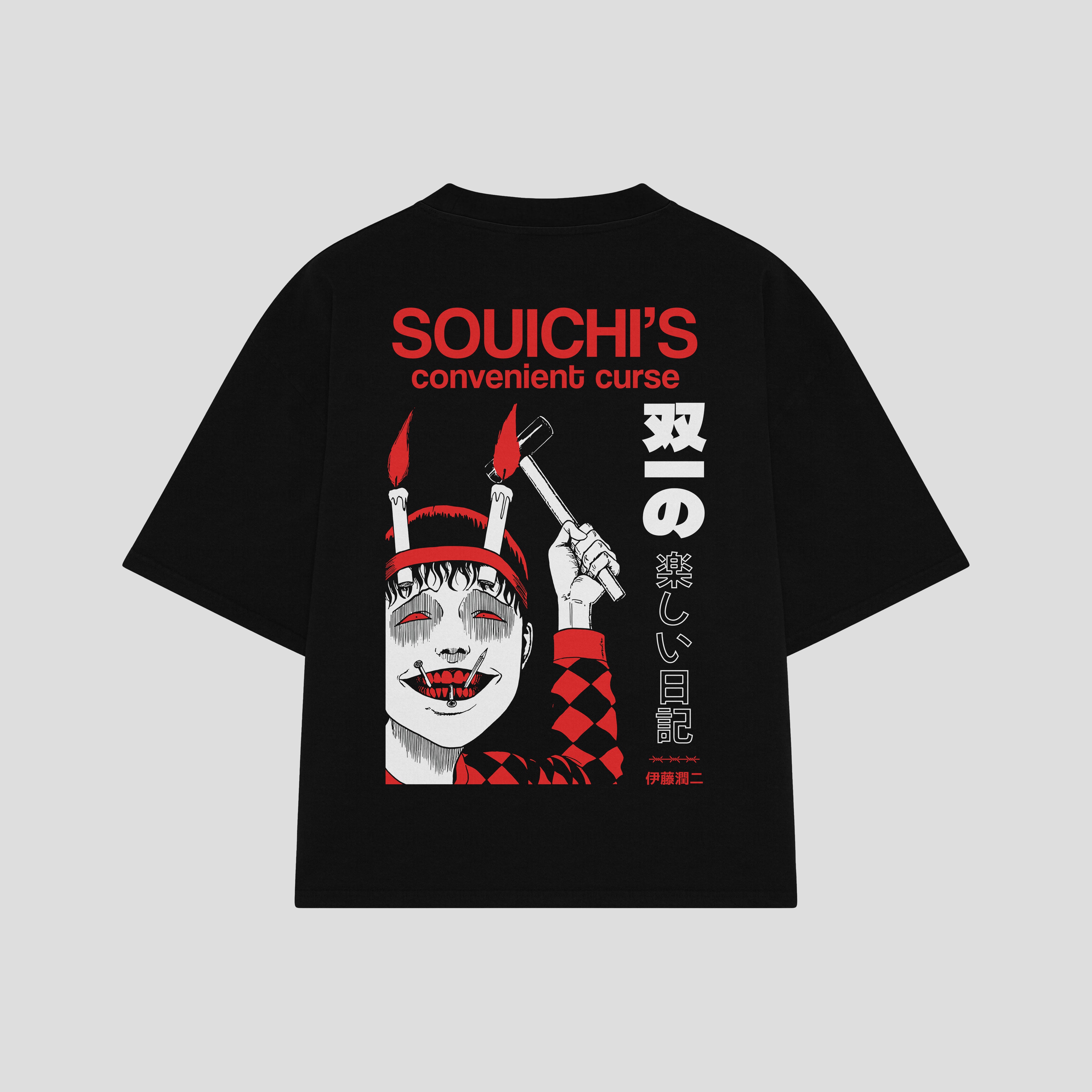 Playera streetwear premium de anime y gaming ExtraLife MX, corte boxy oversized drop shoulder heavyweight en color Deep Black y Off-White, moda urbana mexicana de culto.