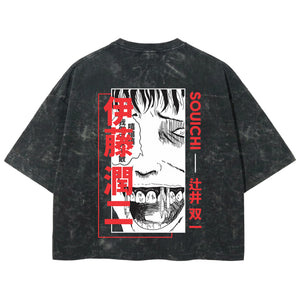 Playera streetwear premium de anime y gaming ExtraLife MX, corte boxy deluxe mineral wash heavyweight en color Acid Wash, moda urbana mexicana de culto.