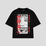 Playera streetwear premium de anime y gaming ExtraLife MX, corte boxy oversized drop shoulder heavyweight en color Deep Black y Off-White, moda urbana mexicana de culto.