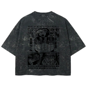 Playera streetwear premium de anime y gaming ExtraLife MX, corte boxy deluxe mineral wash heavyweight en color Acid Wash, moda urbana mexicana de culto.