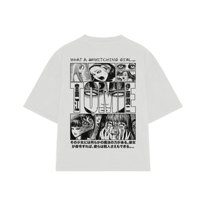 Playera streetwear premium de anime y gaming ExtraLife MX, corte boxy oversized drop shoulder heavyweight en color Deep Black y Off-White, moda urbana mexicana de culto.