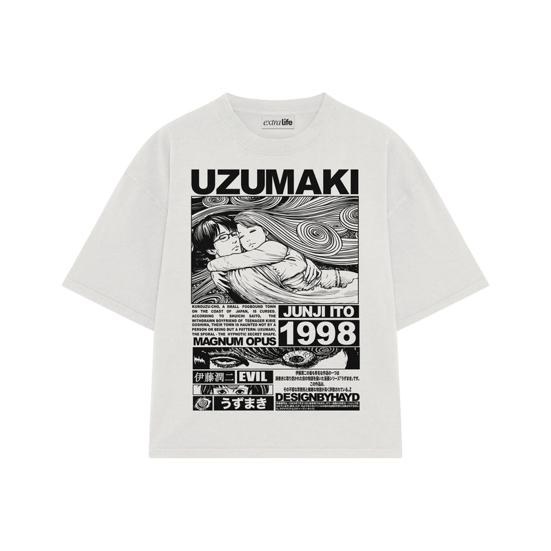 Playera streetwear premium de anime y gaming ExtraLife MX, corte boxy oversized drop shoulder heavyweight en color Deep Black y Off-White, moda urbana mexicana de culto.