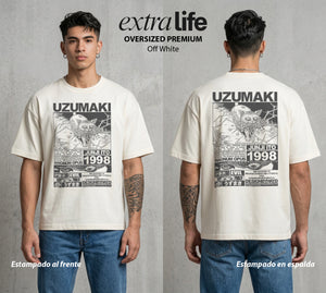 El Horror del Mangaka | El Vortice del Horror #01996 - Playera Oversized Premium | Off White - Foto en modelo