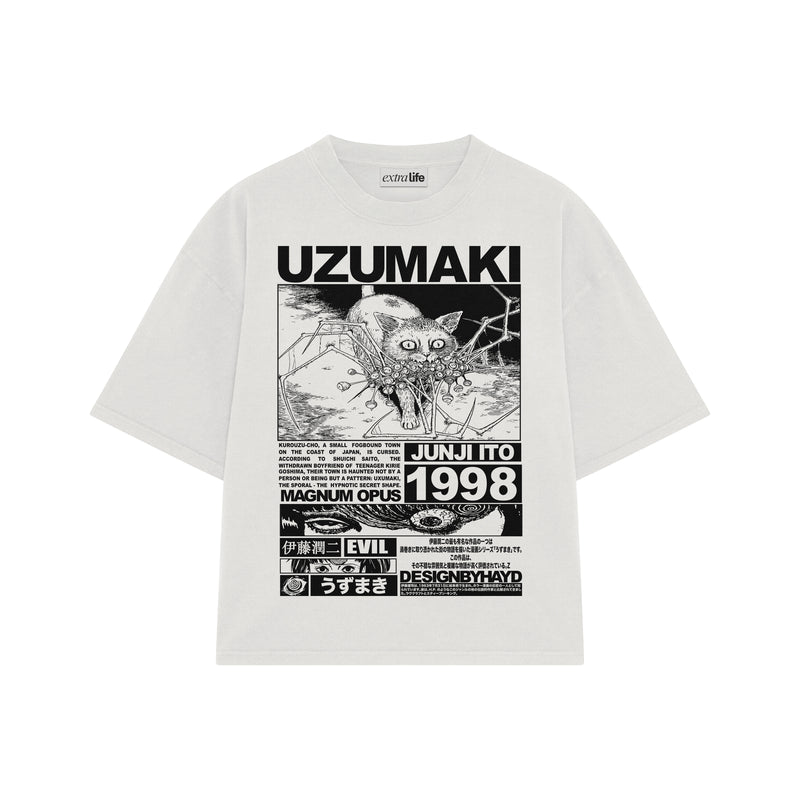 Playera streetwear premium de anime y gaming ExtraLife MX, corte boxy oversized drop shoulder heavyweight en color Deep Black y Off-White, moda urbana mexicana de culto.