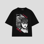 Playera streetwear premium de anime y gaming ExtraLife MX, corte boxy oversized drop shoulder heavyweight en color Deep Black y Off-White, moda urbana mexicana de culto.