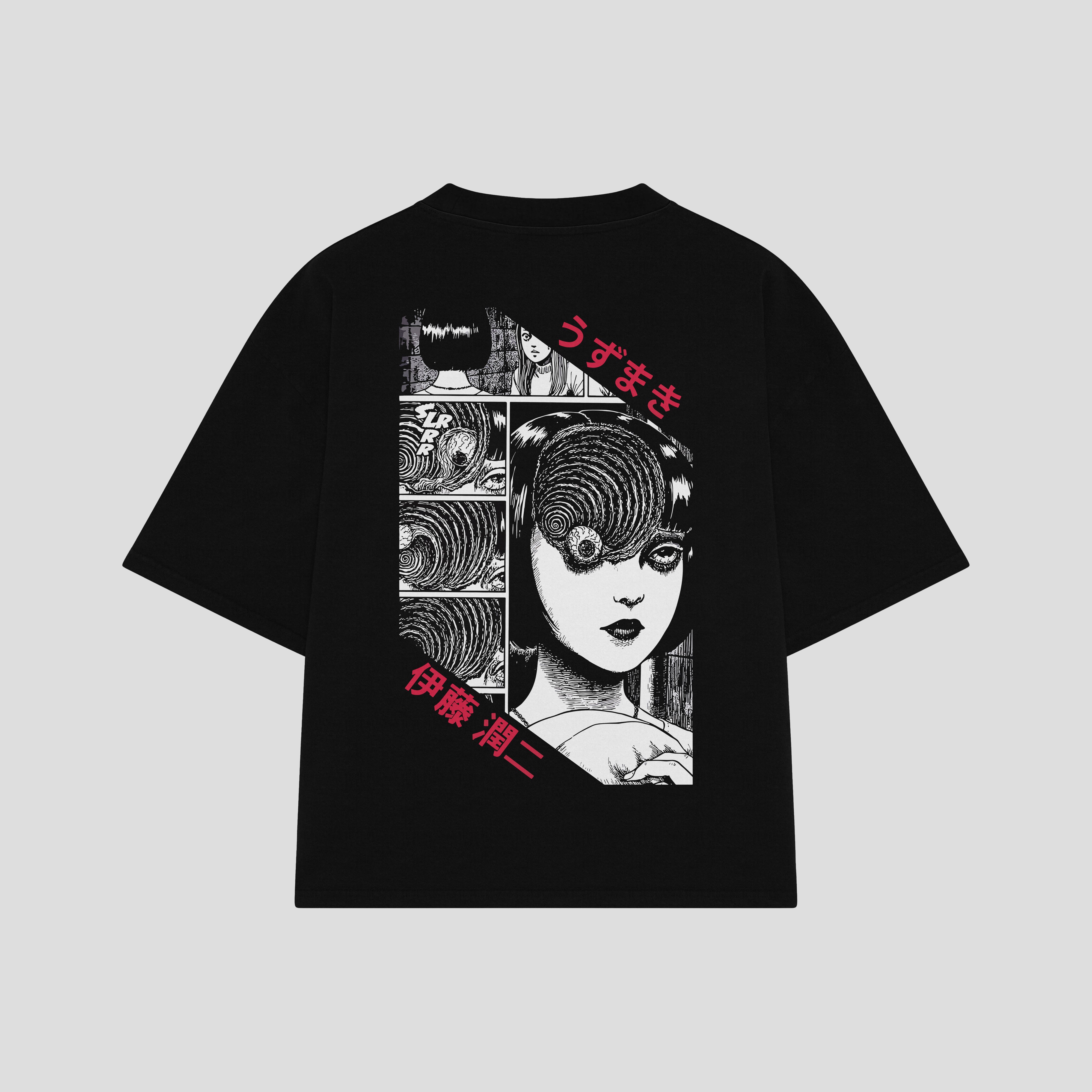 Playera streetwear premium de anime y gaming ExtraLife MX, corte boxy oversized drop shoulder heavyweight en color Deep Black y Off-White, moda urbana mexicana de culto.
