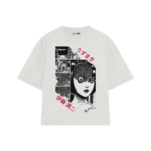 Playera streetwear premium de anime y gaming ExtraLife MX, corte boxy oversized drop shoulder heavyweight en color Deep Black y Off-White, moda urbana mexicana de culto.