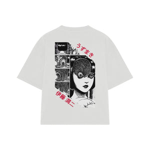 Playera streetwear premium de anime y gaming ExtraLife MX, corte boxy oversized drop shoulder heavyweight en color Deep Black y Off-White, moda urbana mexicana de culto.