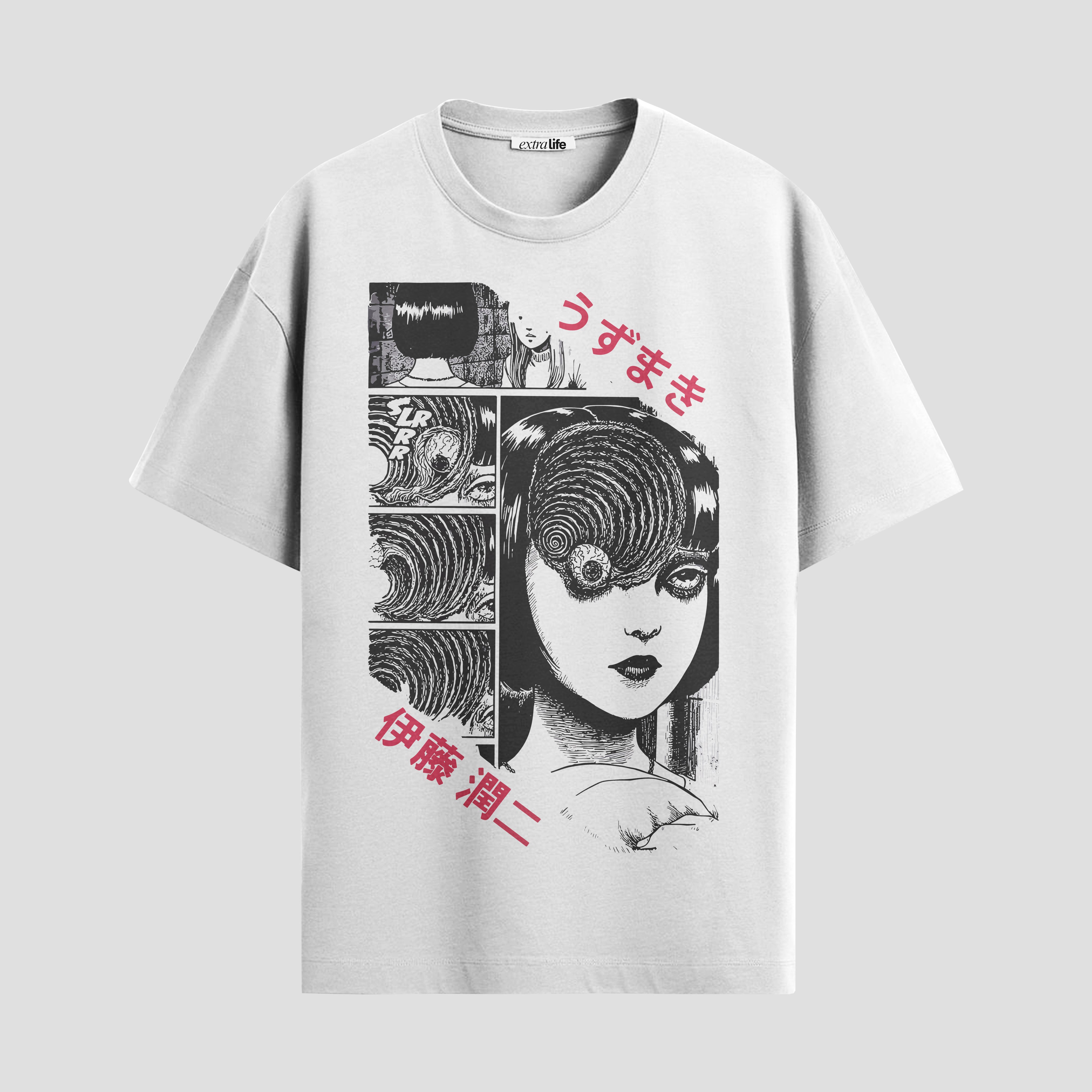 Playera urbana de anime y gaming ExtraLife MX, corte Standard Fit unisex ligero y transpirable en color Deep Black y Pure White, ropa de uso diario para gym y casual.