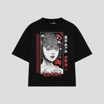 Playera streetwear premium de anime y gaming ExtraLife MX, corte boxy oversized drop shoulder heavyweight en color Deep Black y Off-White, moda urbana mexicana de culto.