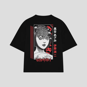 Playera streetwear premium de anime y gaming ExtraLife MX, corte boxy oversized drop shoulder heavyweight en color Deep Black y Off-White, moda urbana mexicana de culto.