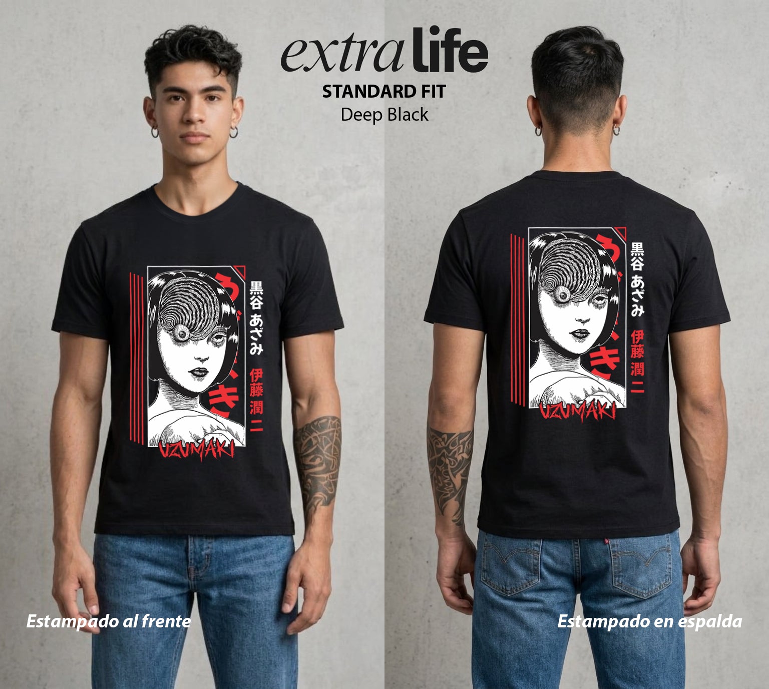El Horror del Mangaka | El Vortice del Horror #01999 - Playera Standard Fit | Deep Black - Foto en modelo
