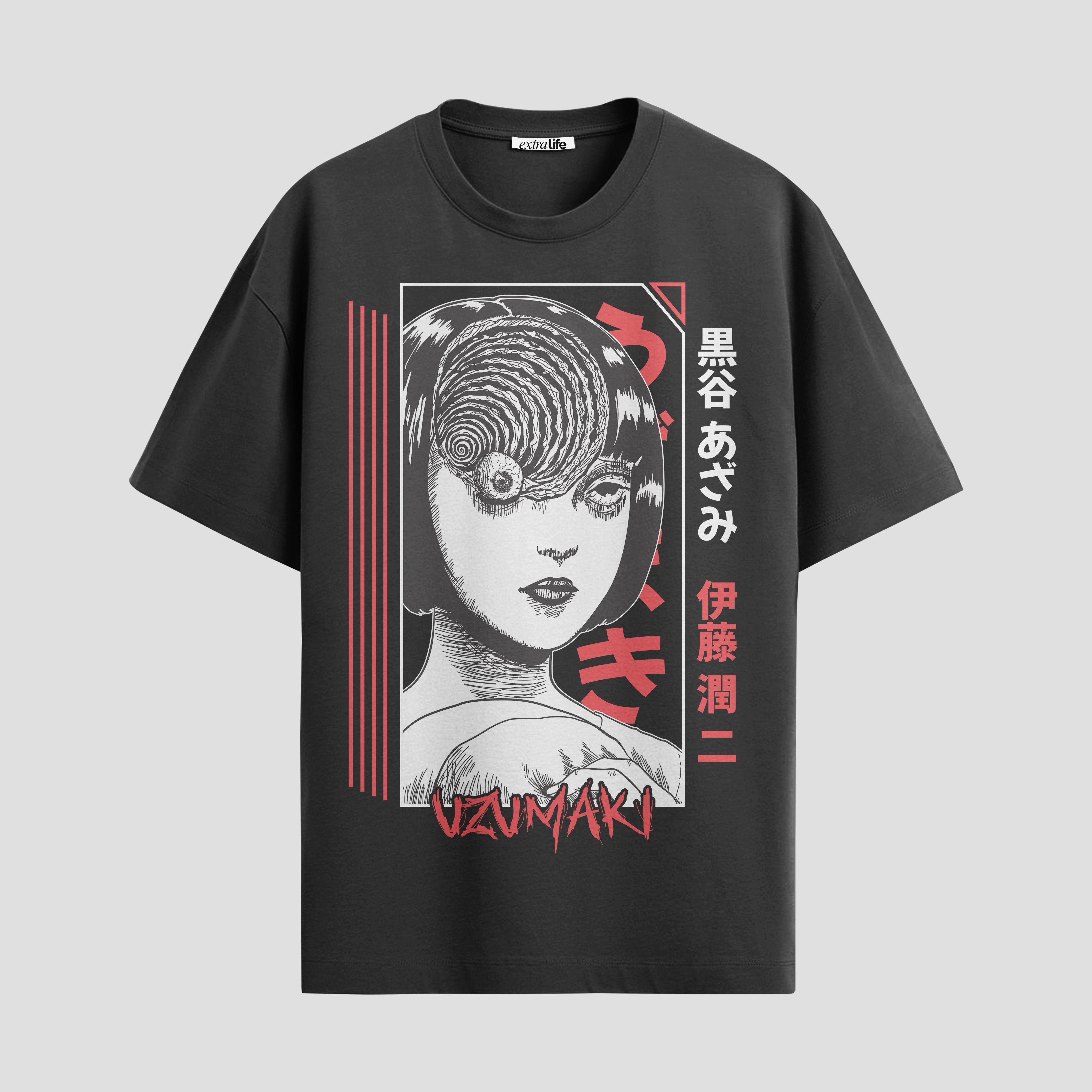 Playera urbana de anime y gaming ExtraLife MX, corte Standard Fit unisex ligero y transpirable en color Deep Black y Pure White, ropa de uso diario para gym y casual.