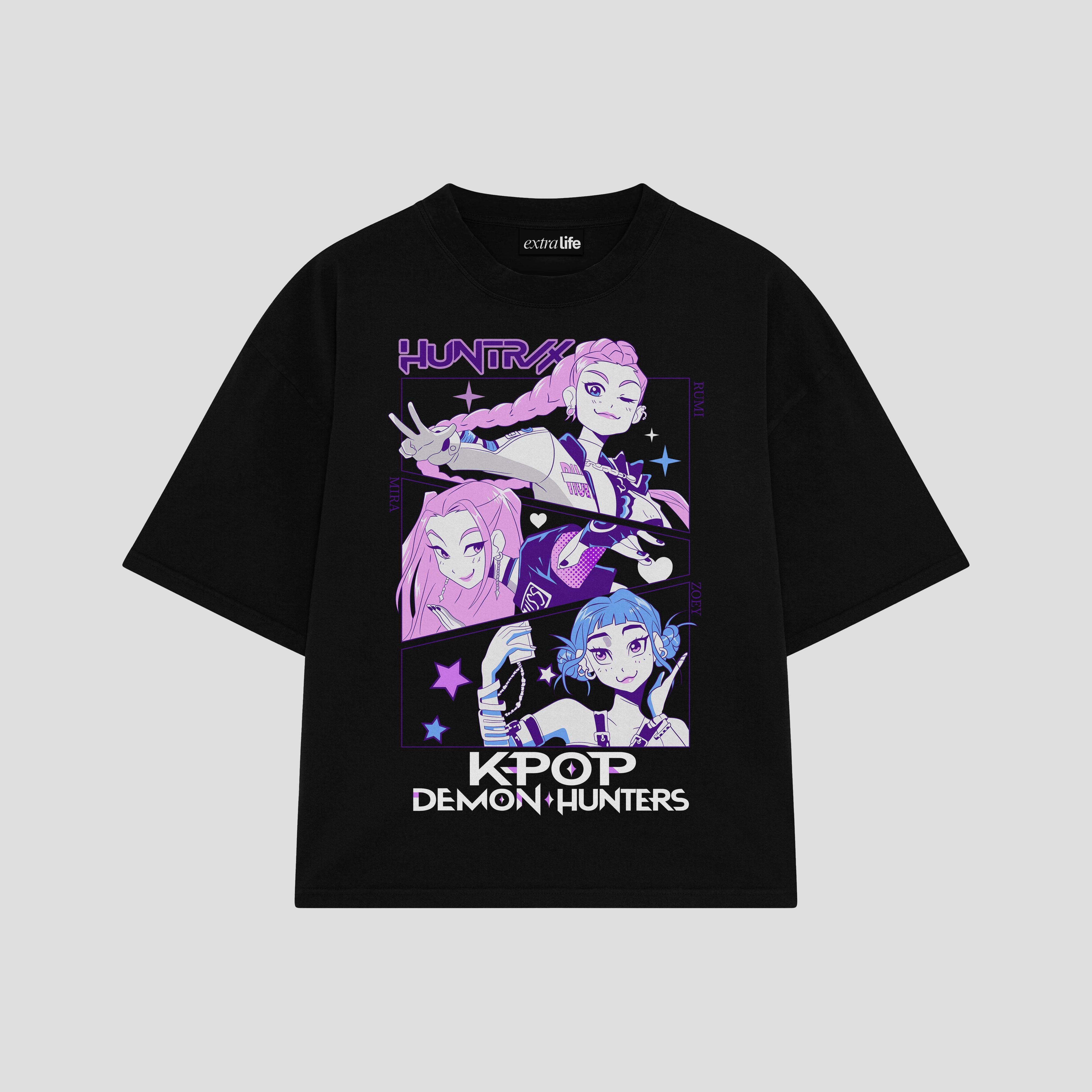Playera streetwear premium de anime y gaming ExtraLife MX, corte boxy oversized drop shoulder heavyweight en color Deep Black y Off-White, moda urbana mexicana de culto.