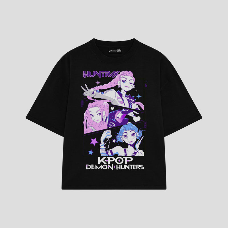 Playera streetwear premium de anime y gaming ExtraLife MX, corte boxy oversized drop shoulder heavyweight en color Deep Black y Off-White, moda urbana mexicana de culto.