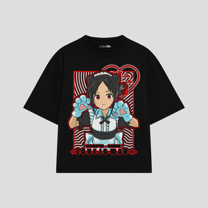 Playera streetwear premium de anime y gaming ExtraLife MX, corte boxy oversized drop shoulder heavyweight en color Deep Black y Off-White, moda urbana mexicana de culto.