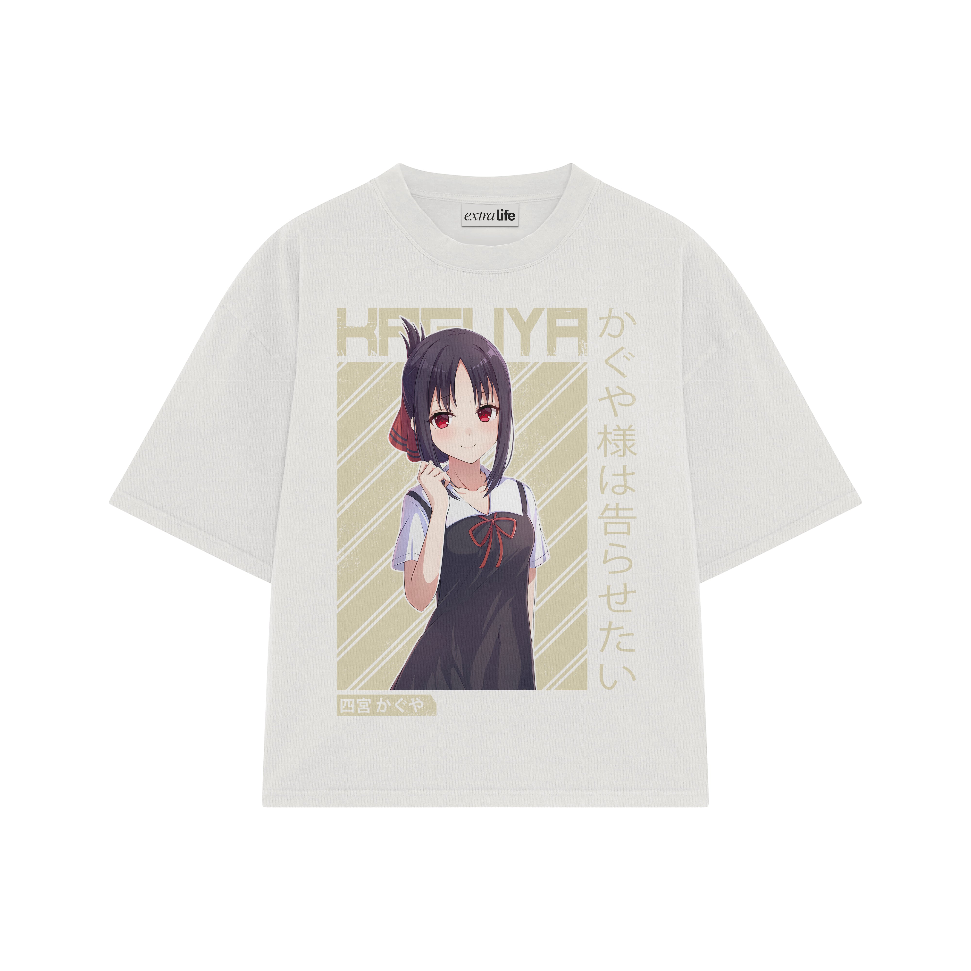 Playera streetwear premium de anime y gaming ExtraLife MX, corte boxy oversized drop shoulder heavyweight en color Deep Black y Off-White, moda urbana mexicana de culto.