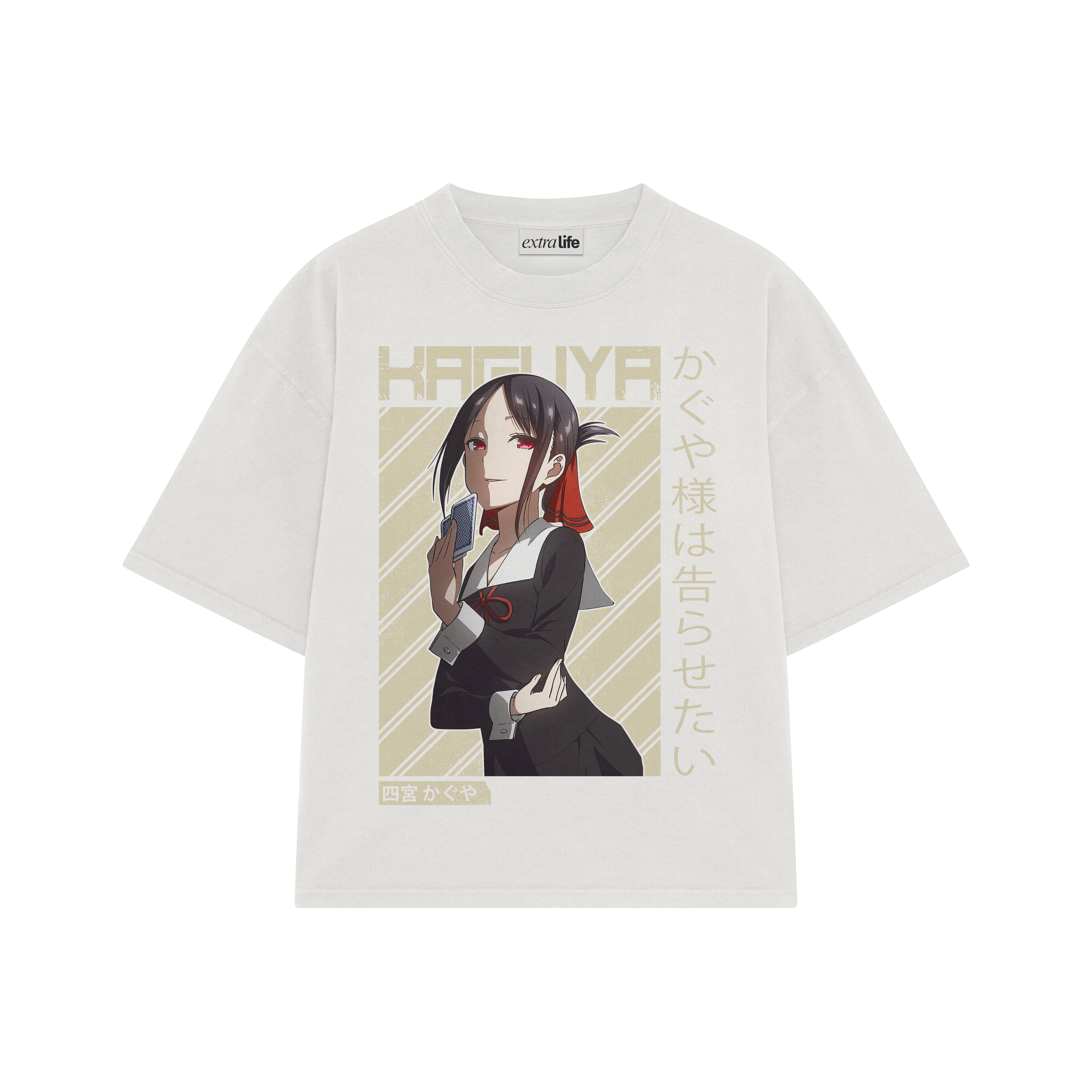 Playera streetwear premium de anime y gaming ExtraLife MX, corte boxy oversized drop shoulder heavyweight en color Deep Black y Off-White, moda urbana mexicana de culto.