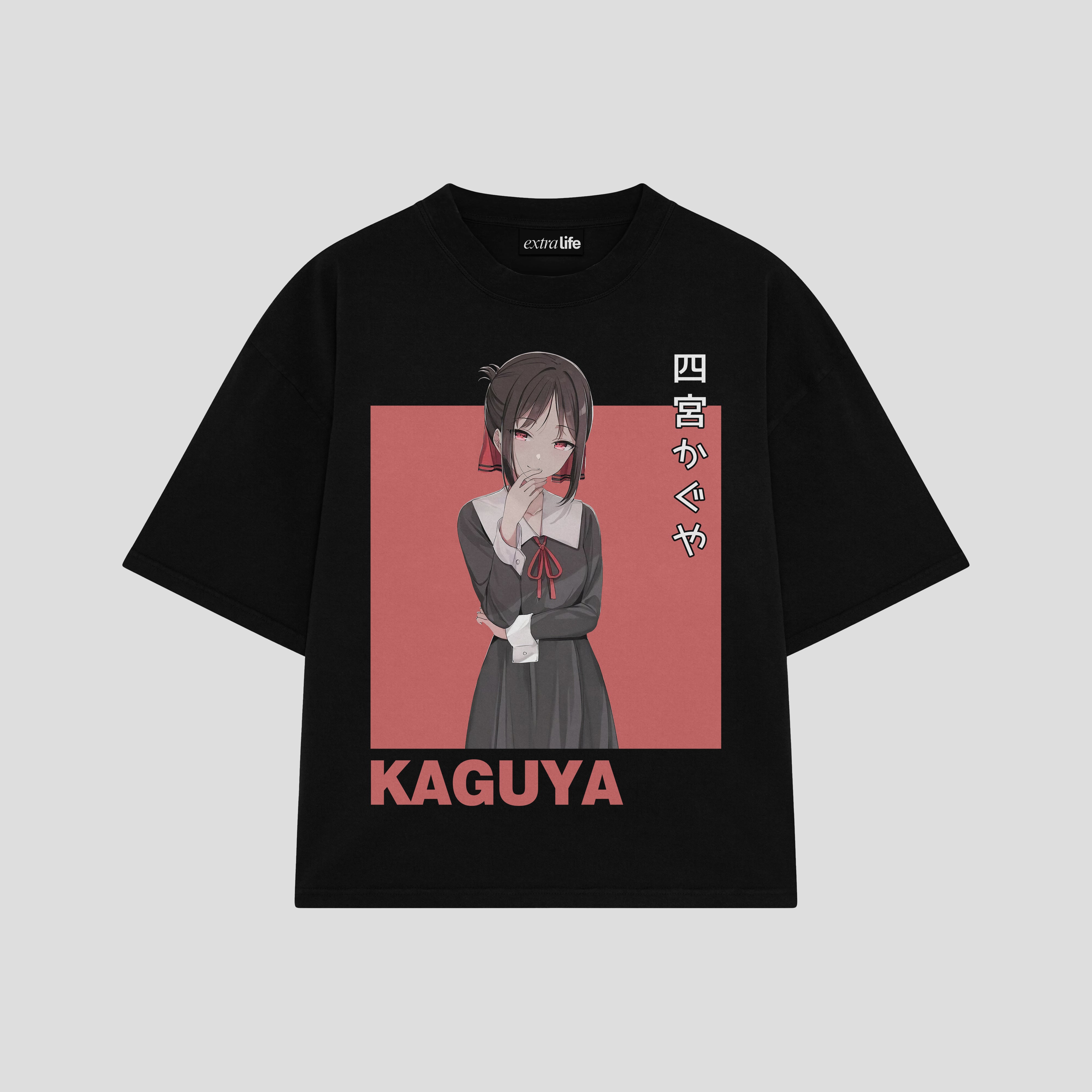 Playera streetwear premium de anime y gaming ExtraLife MX, corte boxy oversized drop shoulder heavyweight en color Deep Black y Off-White, moda urbana mexicana de culto.