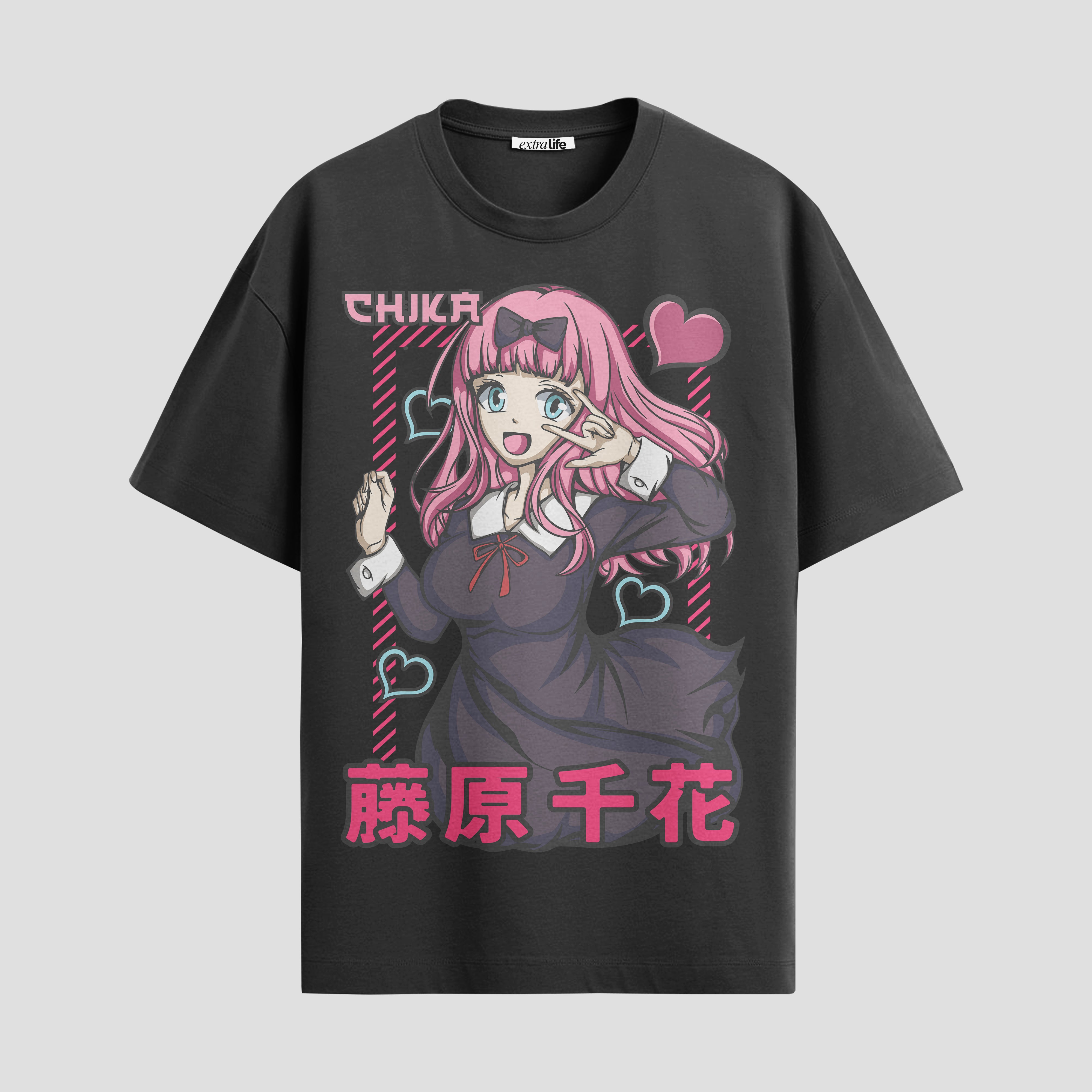 Playera urbana de anime y gaming ExtraLife MX, corte Standard Fit unisex ligero y transpirable en color Deep Black y Pure White, ropa de uso diario para gym y casual.