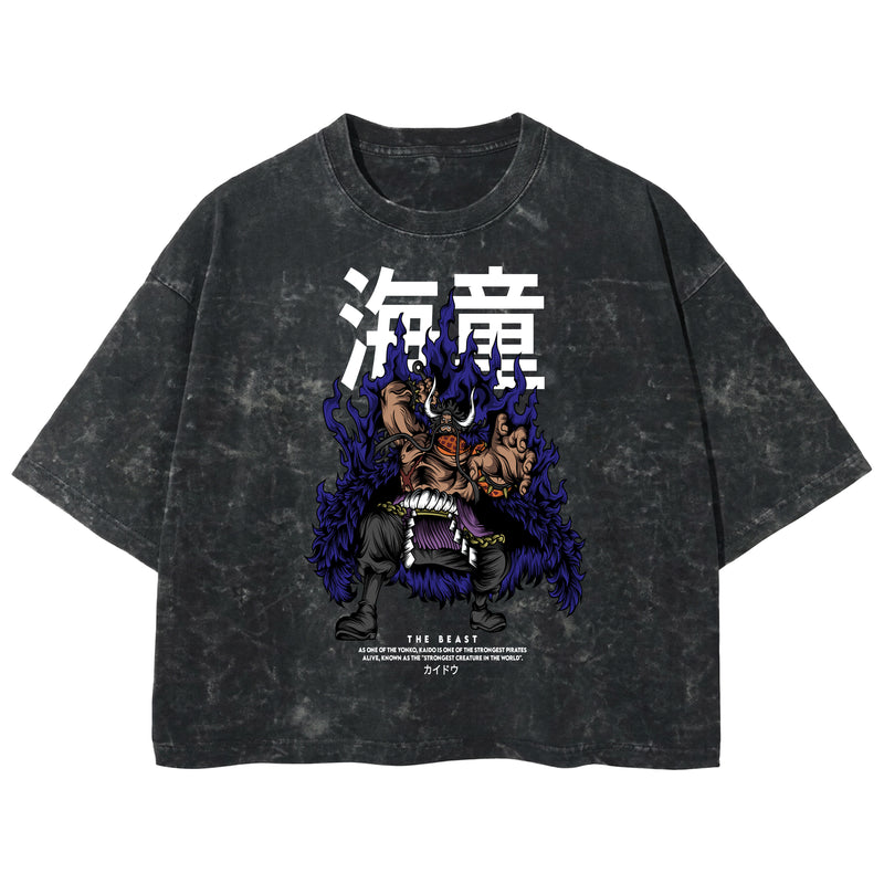 Playera streetwear premium de anime y gaming ExtraLife MX, corte boxy deluxe mineral wash heavyweight en color Acid Wash, moda urbana mexicana de culto.