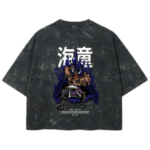 Playera streetwear premium de anime y gaming ExtraLife MX, corte boxy deluxe mineral wash heavyweight en color Acid Wash, moda urbana mexicana de culto.