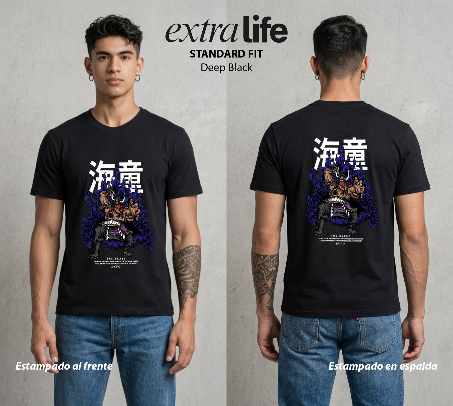 Mar de los Piratas | El Mas Fuerte del Mundo #02022 - Playera Standard Fit | Deep Black - Foto en modelo