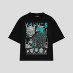 Playera streetwear premium de anime y gaming ExtraLife MX, corte boxy oversized drop shoulder heavyweight en color Deep Black y Off-White, moda urbana mexicana de culto.