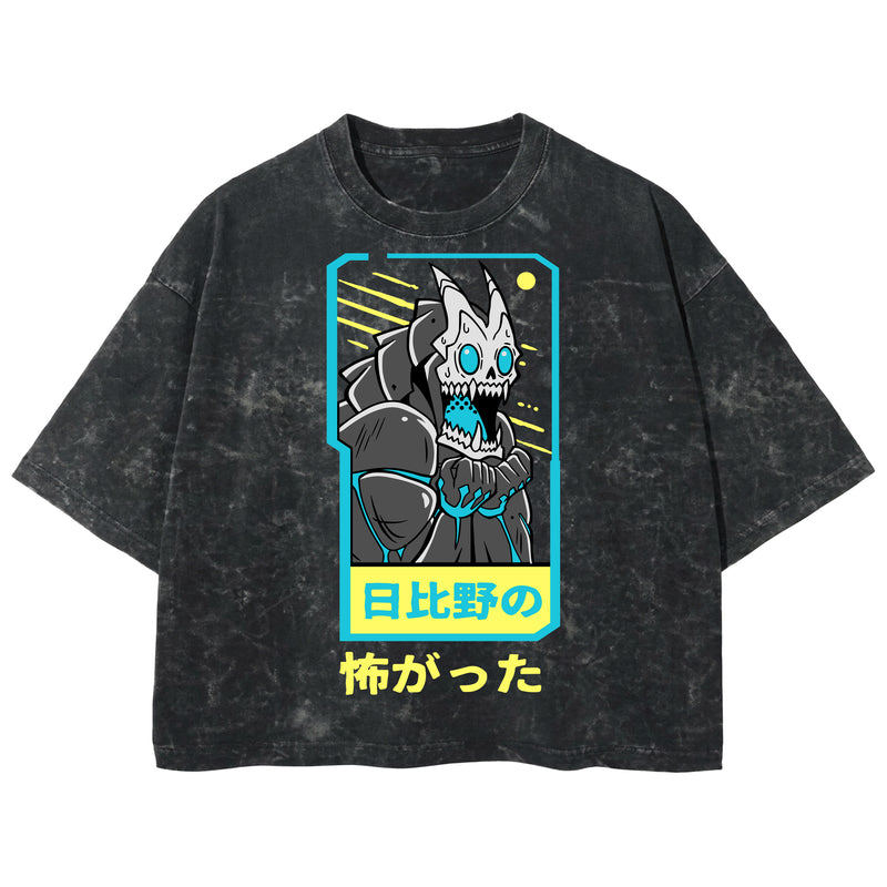 Playera streetwear premium de anime y gaming ExtraLife MX, corte boxy deluxe mineral wash heavyweight en color Acid Wash, moda urbana mexicana de culto.