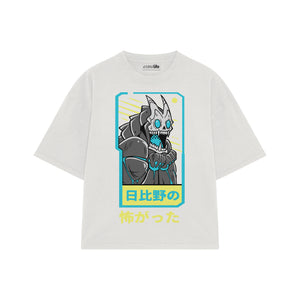 Playera streetwear premium de anime y gaming ExtraLife MX, corte boxy oversized drop shoulder heavyweight en color Deep Black y Off-White, moda urbana mexicana de culto.