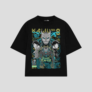 Playera streetwear premium de anime y gaming ExtraLife MX, corte boxy oversized drop shoulder heavyweight en color Deep Black y Off-White, moda urbana mexicana de culto.