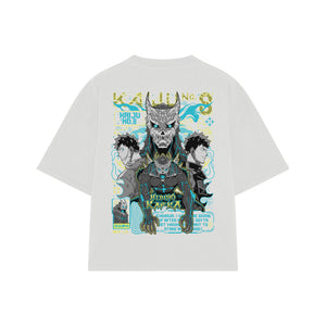 Playera streetwear premium de anime y gaming ExtraLife MX, corte boxy oversized drop shoulder heavyweight en color Deep Black y Off-White, moda urbana mexicana de culto.