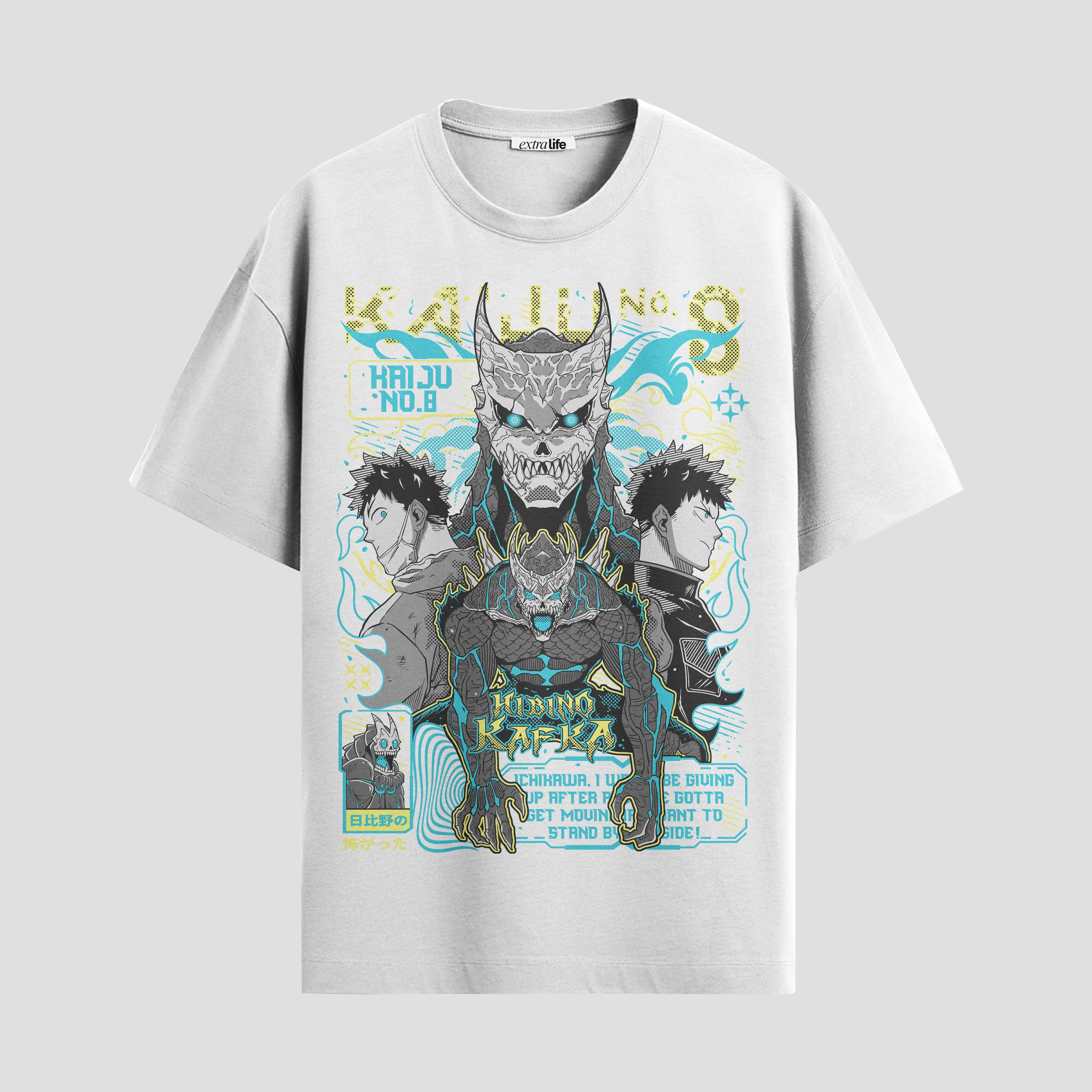 Playera urbana de anime y gaming ExtraLife MX, corte Standard Fit unisex ligero y transpirable en color Deep Black y Pure White, ropa de uso diario para gym y casual.