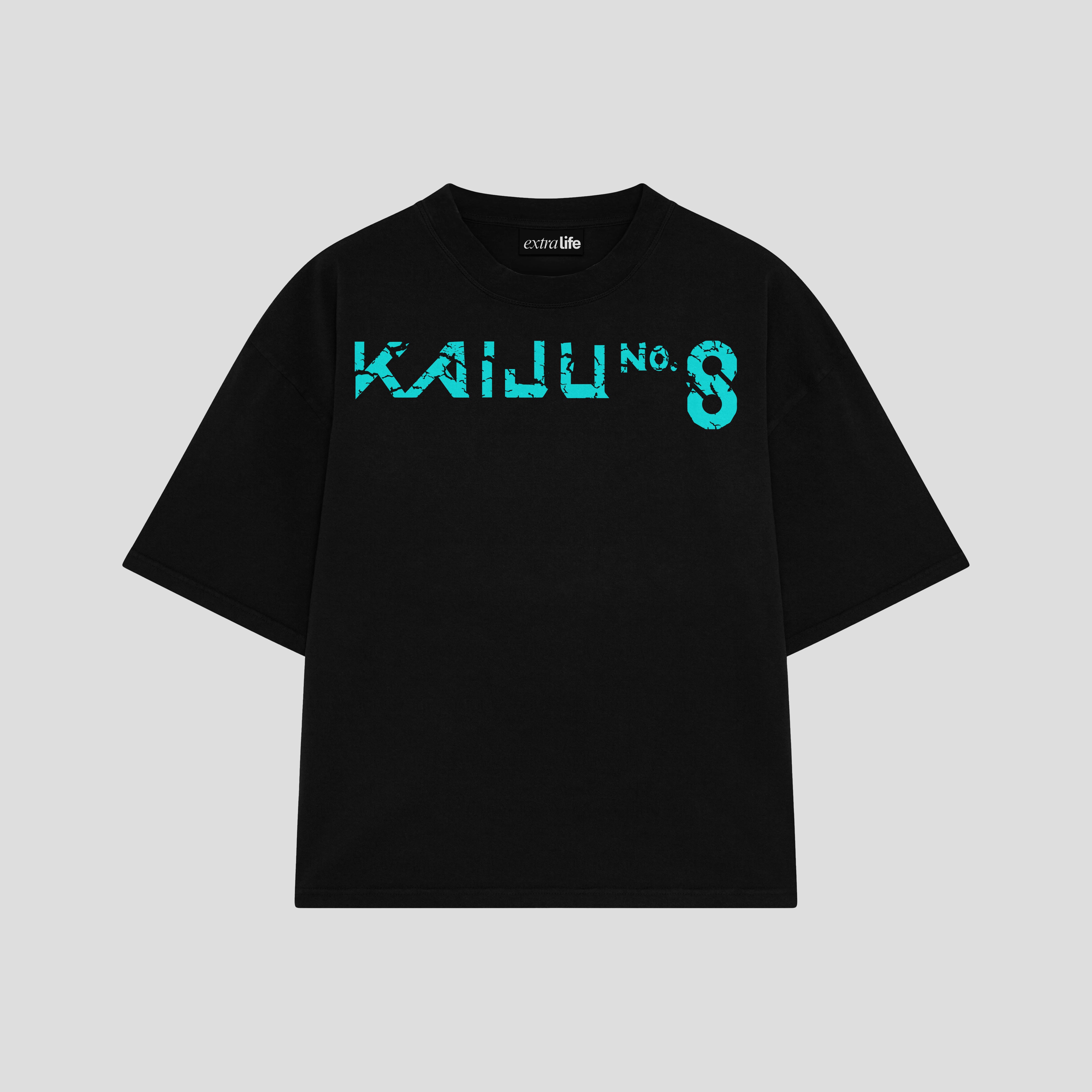 Playera streetwear premium de anime y gaming ExtraLife MX, corte boxy oversized drop shoulder heavyweight en color Deep Black y Off-White, moda urbana mexicana de culto.