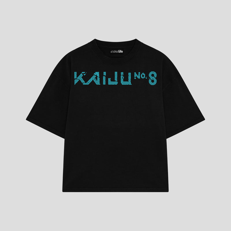 Playera streetwear premium de anime y gaming ExtraLife MX, corte boxy oversized drop shoulder heavyweight en color Deep Black y Off-White, moda urbana mexicana de culto.