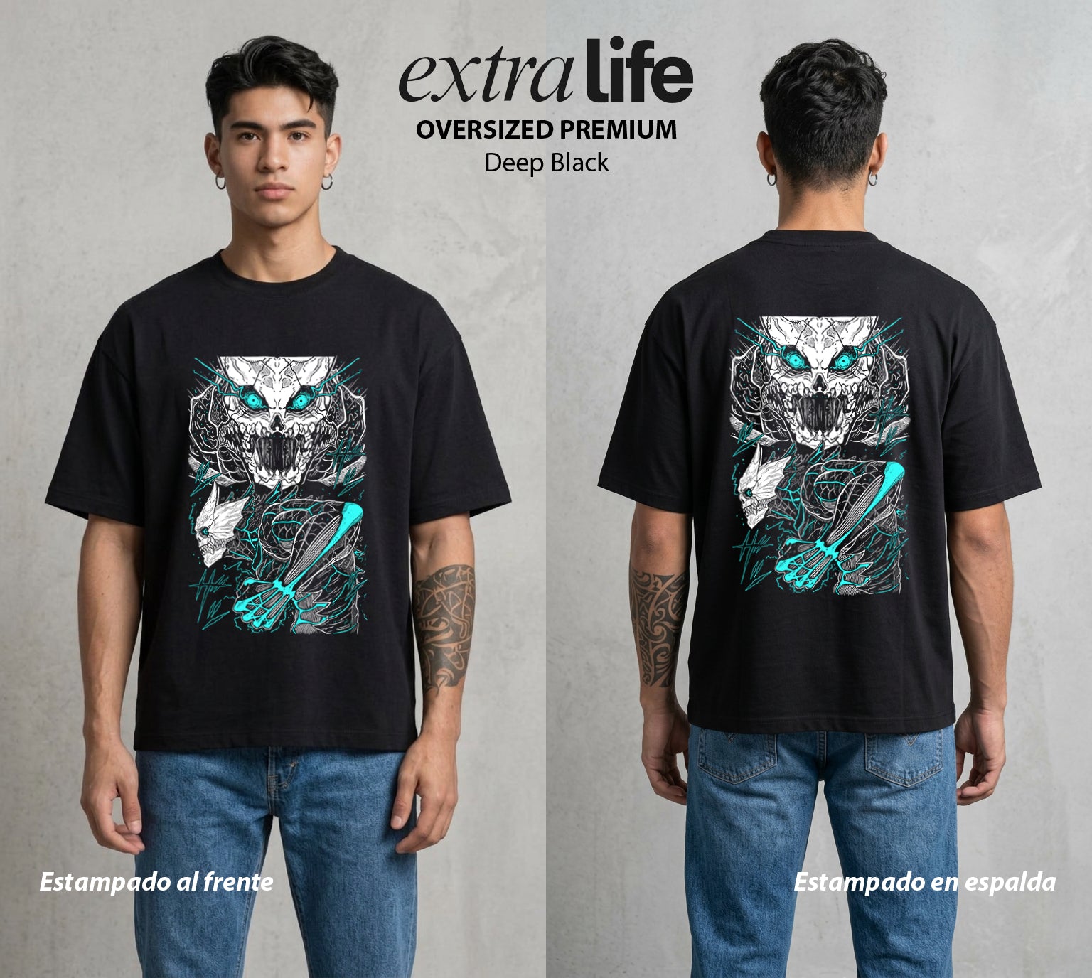 Defensa Anti-Monstruo | El Cuerpo del Bien #02028 - Playera Oversized Premium | Deep Black - Foto en modelo