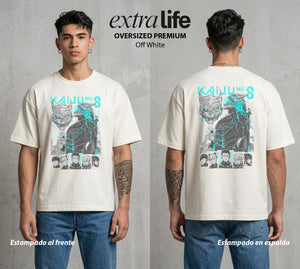 Defensa Anti-Monstruo | Los Defensores Anti-Kaiju #02029 - Playera Oversized Premium | Off White - Foto en modelo