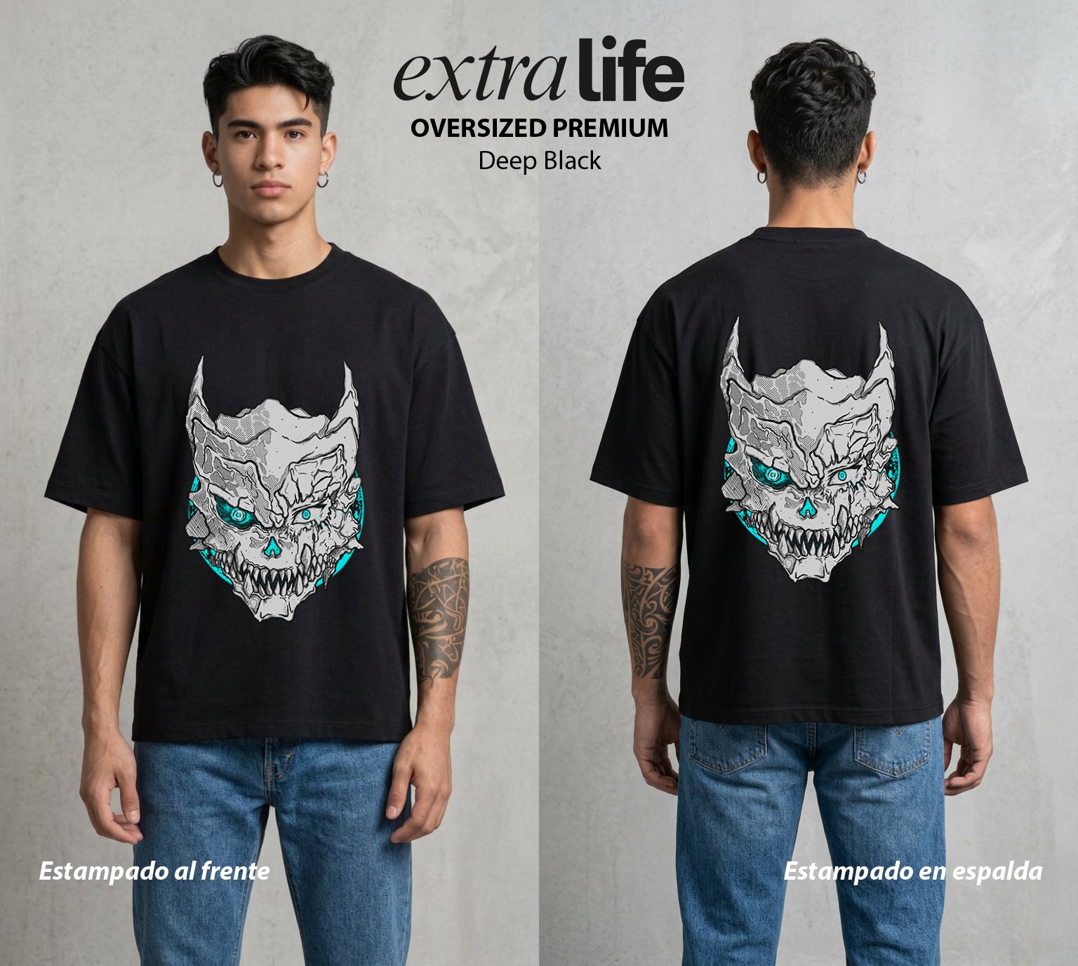 Defensa Anti-Monstruo | El Cuerpo del Bien #02030 - Playera Oversized Premium | Deep Black - Foto en modelo