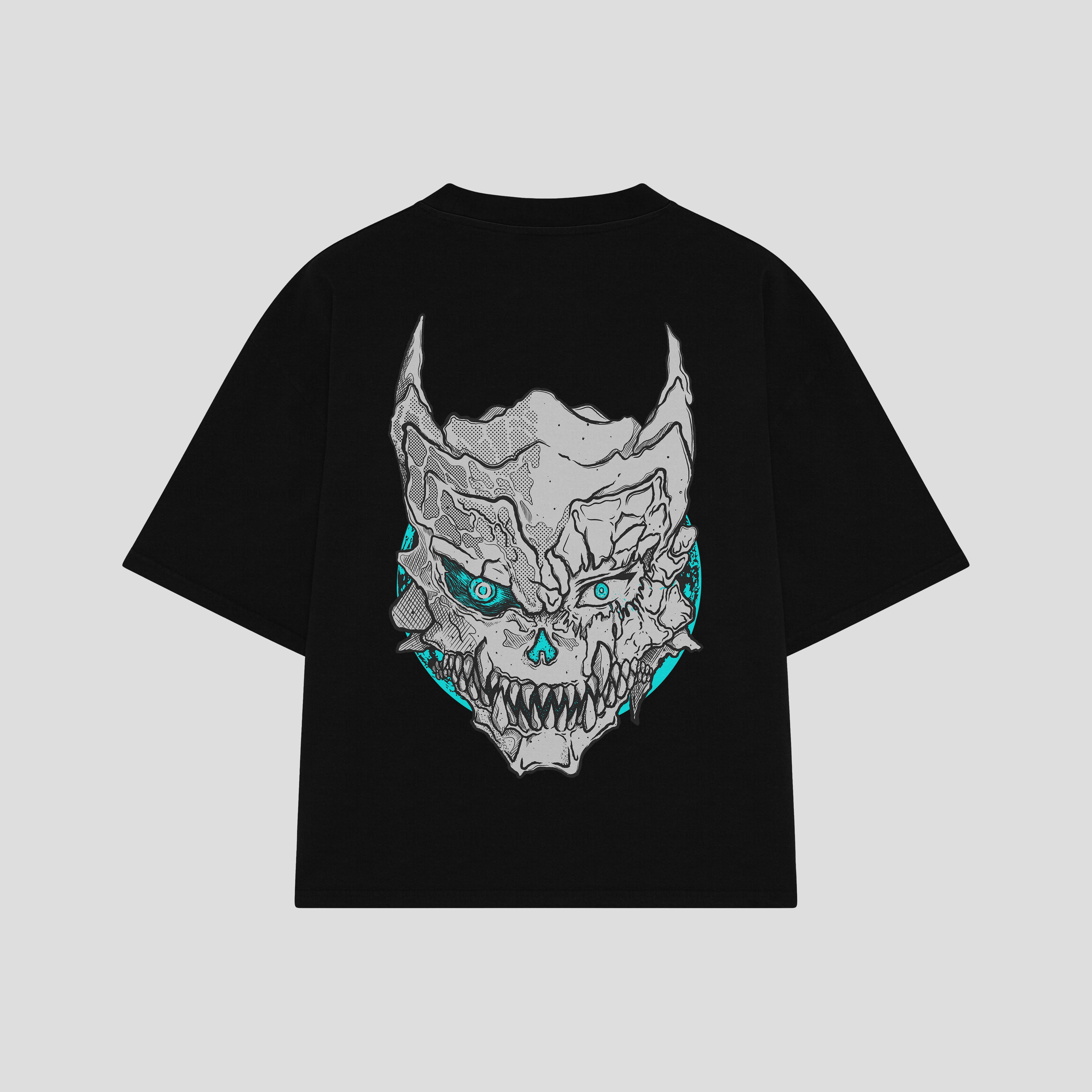 Playera streetwear premium de anime y gaming ExtraLife MX, corte boxy oversized drop shoulder heavyweight en color Deep Black y Off-White, moda urbana mexicana de culto.