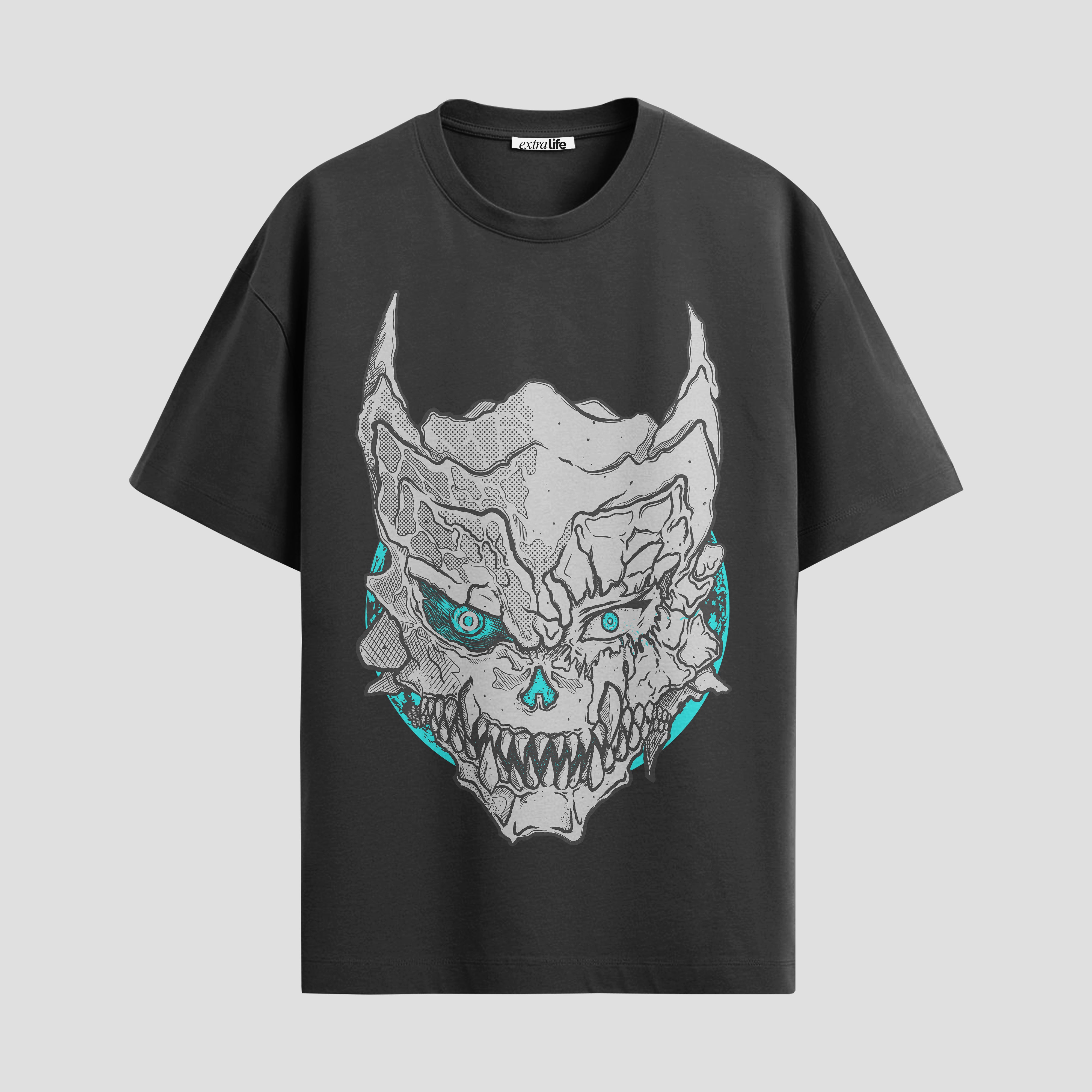 Playera urbana de anime y gaming ExtraLife MX, corte Standard Fit unisex ligero y transpirable en color Deep Black y Pure White, ropa de uso diario para gym y casual.