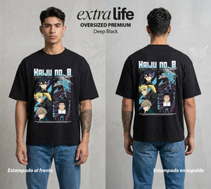 Defensa Anti-Monstruo | Los Defensores Anti-Kaiju #02031 - Playera Oversized Premium | Deep Black - Foto en modelo