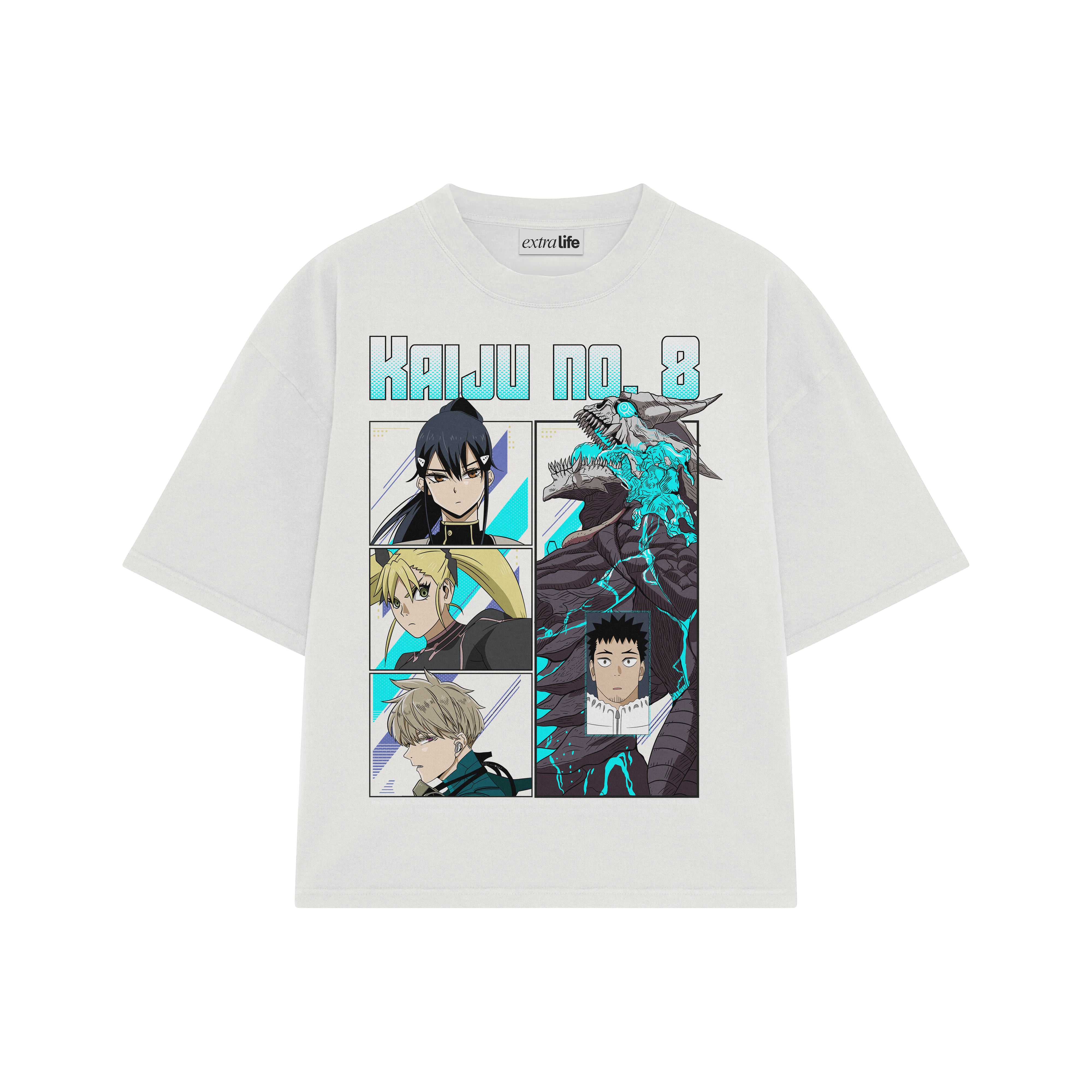 Playera streetwear premium de anime y gaming ExtraLife MX, corte boxy oversized drop shoulder heavyweight en color Deep Black y Off-White, moda urbana mexicana de culto.