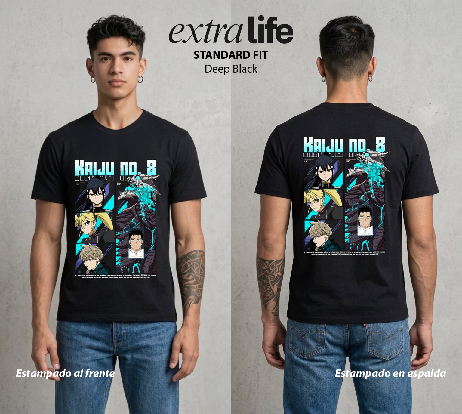 Defensa Anti-Monstruo | El Equipo Anti-Kaiju #02032 - Playera Standard Fit | Deep Black - Foto en modelo
